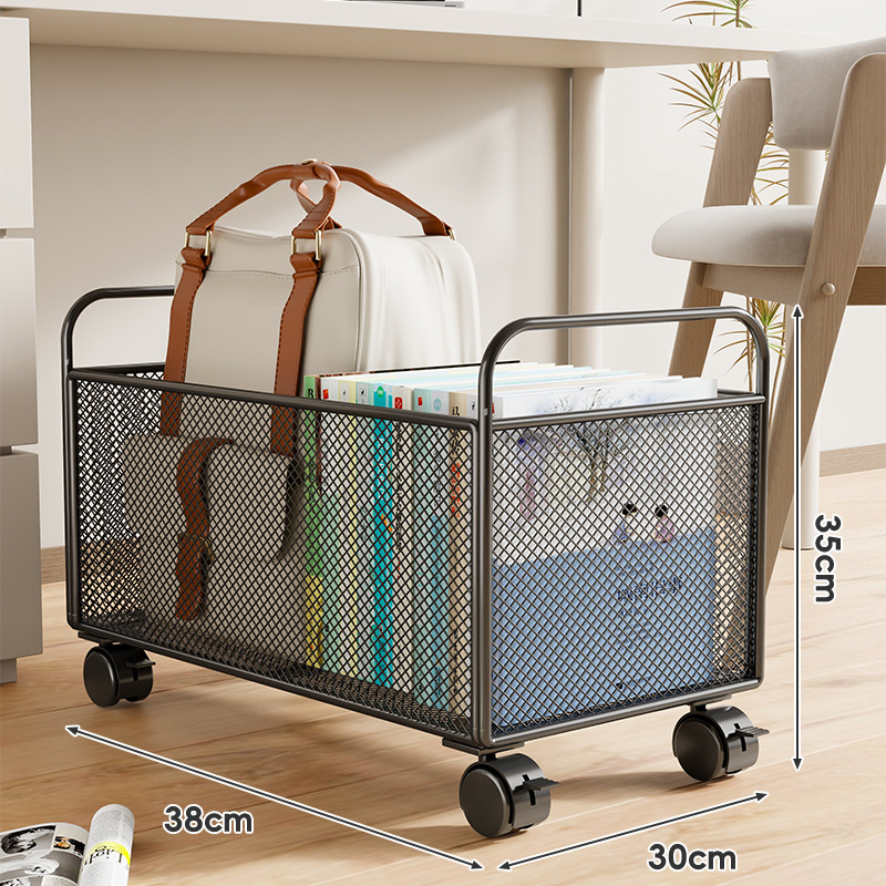 Könyvtároló doboz, vasból készült, modern minimalista stílus, görgőkkel mozgatható, 0-5 L kapacitás, többfunkciós tároló