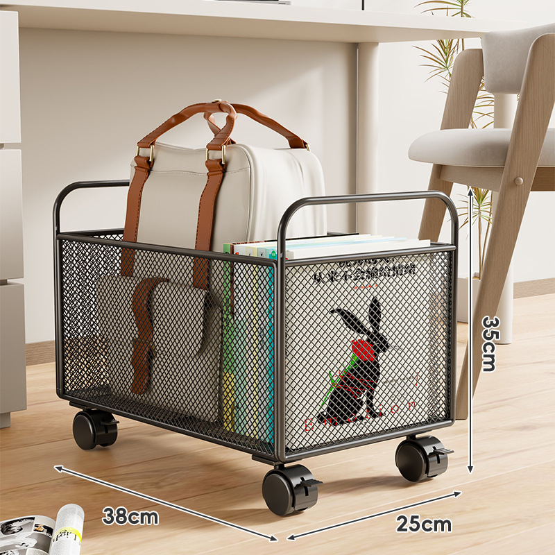 Könyvtároló doboz, vasból készült, modern minimalista stílus, görgőkkel mozgatható, 0-5 L kapacitás, többfunkciós tároló