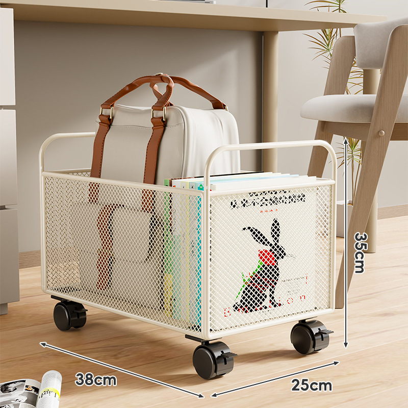 Könyvtároló doboz, vasból készült, modern minimalista stílus, görgőkkel mozgatható, 0-5 L kapacitás, többfunkciós tároló