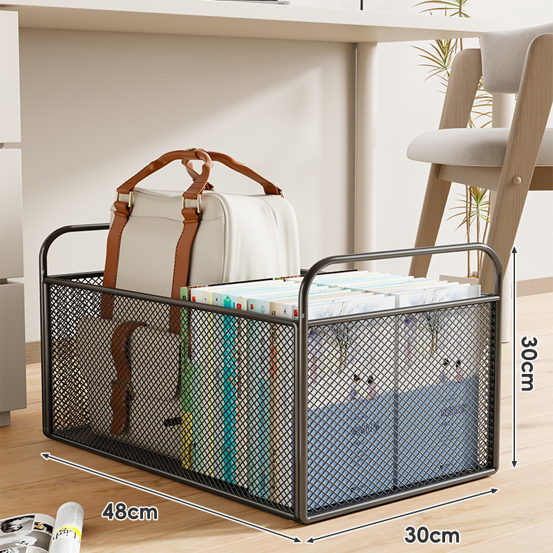 Könyvtároló doboz, vasból készült, modern minimalista stílus, görgőkkel mozgatható, 0-5 L kapacitás, többfunkciós tároló