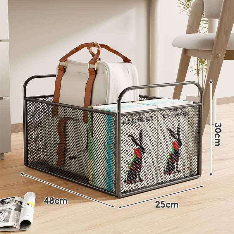 Könyvtároló doboz, vasból készült, modern minimalista stílus, görgőkkel mozgatható, 0-5 L kapacitás, többfunkciós tároló