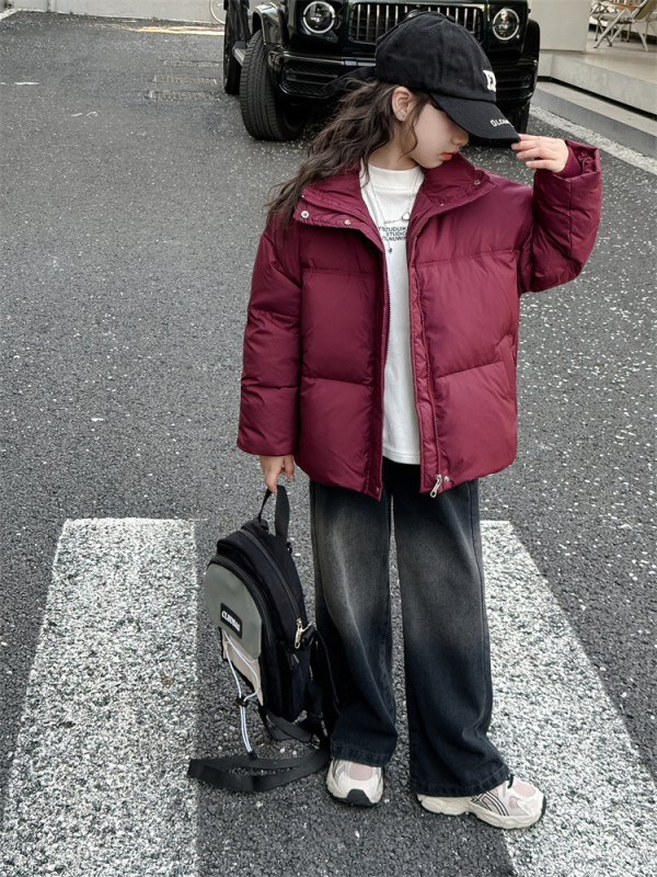 Meitenēm paredzēta ziemas pūkaina jaka, īss griezums, korejiešu stilā, 50% pūka pildījums, rāvējslēdzējs