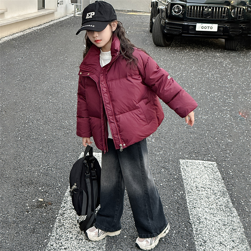 Meitenēm paredzēta ziemas pūkaina jaka, īss griezums, korejiešu stilā, 50% pūka pildījums, rāvējslēdzējs