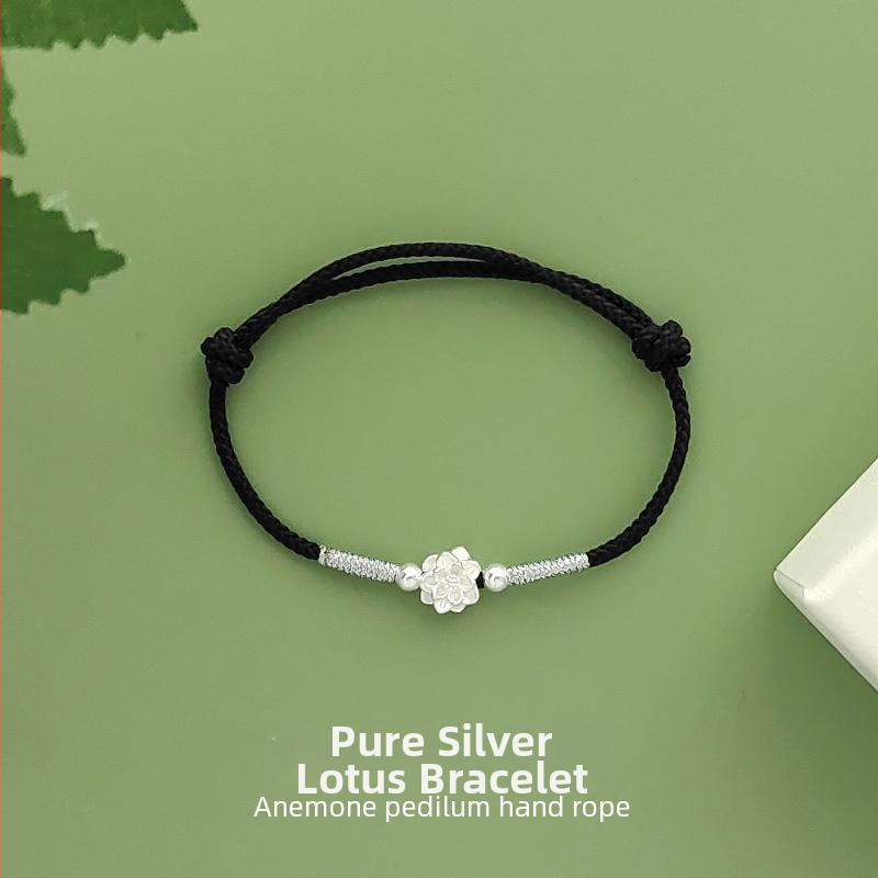 Dámsky náramok zo striebra 999 s motívom lotosu, ručne pletený, čínskeho štýlu
