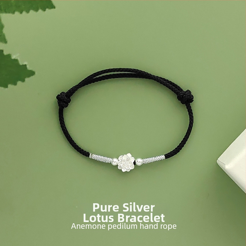 Dámsky náramok zo striebra 999 s motívom lotosu, ručne pletený, čínskeho štýlu