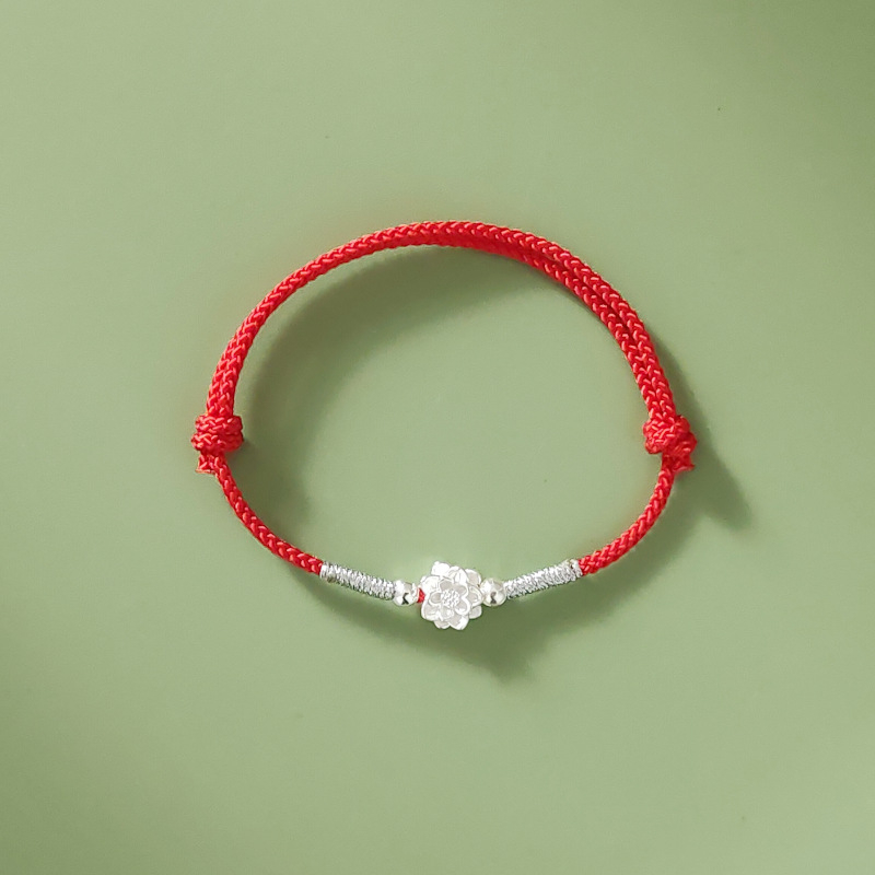 Βραχιόλι από ασήμι 999 με μοτίβο λωτού, πλεκτό στο χέρι, κινεζικού στυλ
