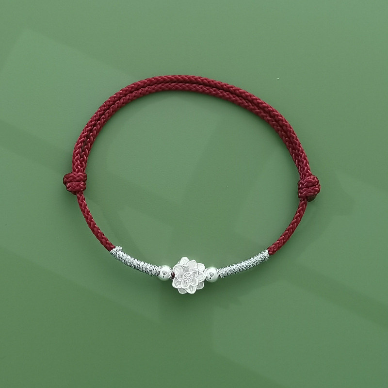 Βραχιόλι από ασήμι 999 με μοτίβο λωτού, πλεκτό στο χέρι, κινεζικού στυλ