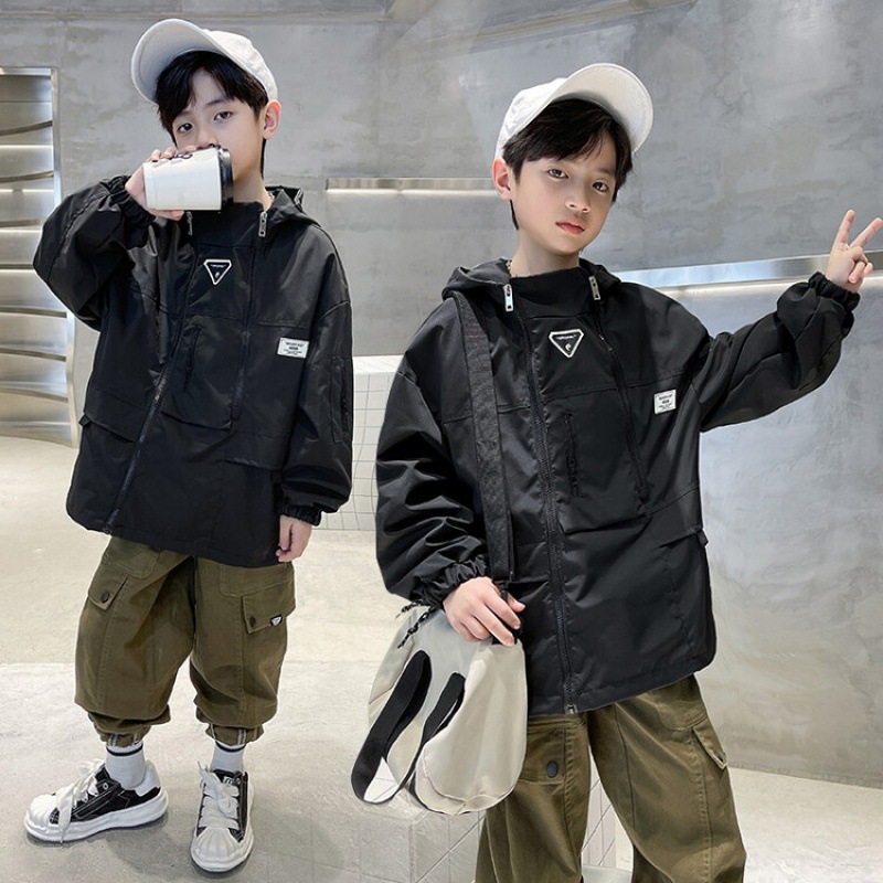 Dječja windbreaker jakna s kapuljom, unisex, zip zatvaranje, Vinylon tkanina