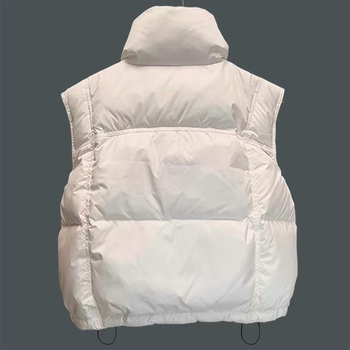 Ženski kratki down vest s perjem, 2025 jesen-zima, korejski stil, stojeći ovratnik, slobodan kroj, bijelo pačje perje