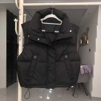 Ženski kratki down vest s perjem, 2025 jesen-zima, korejski stil, stojeći ovratnik, slobodan kroj, bijelo pačje perje