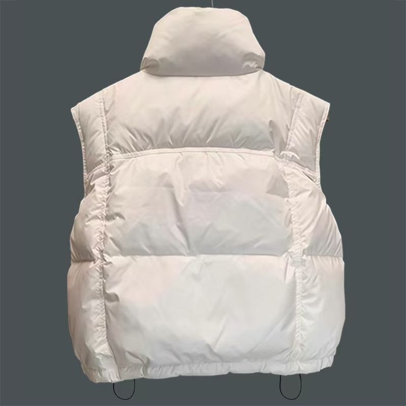 Ženski kratki down vest s perjem, 2025 jesen-zima, korejski stil, stojeći ovratnik, slobodan kroj, bijelo pačje perje