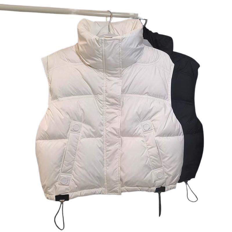 Ženski kratki down vest s perjem, 2025 jesen-zima, korejski stil, stojeći ovratnik, slobodan kroj, bijelo pačje perje