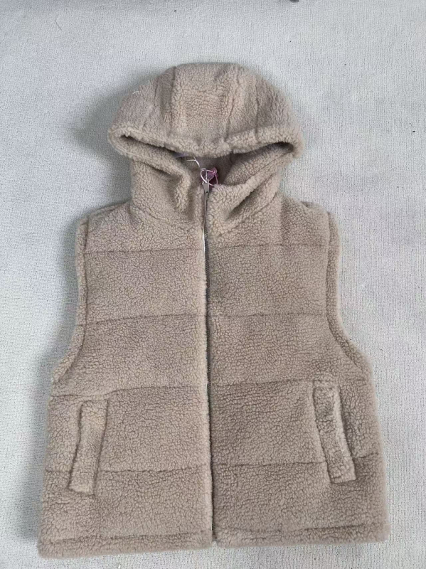 Ženska puffer vest s kapuljačom i zatvaračem, 86–90% bijelog patka perja, poliester tkanina