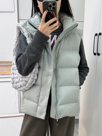 Ženska puffer vest s visokim ovratnikom, korejskog stila, zimska toplina, model za parove, 600 punjenja bijelim gusjim perjem, 2025 novi model