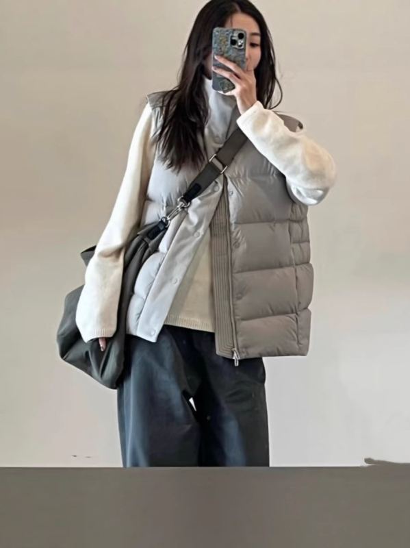 Ženska puffer vest s visokim ovratnikom, korejskog stila, zimska toplina, model za parove, 600 punjenja bijelim gusjim perjem, 2025 novi model