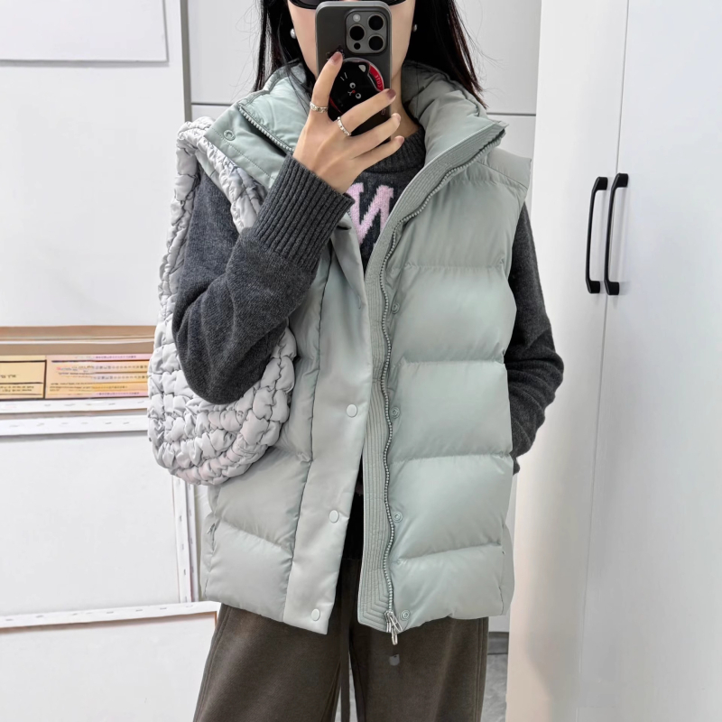 Ženska puffer vest s visokim ovratnikom, korejskog stila, zimska toplina, model za parove, 600 punjenja bijelim gusjim perjem, 2025 novi model