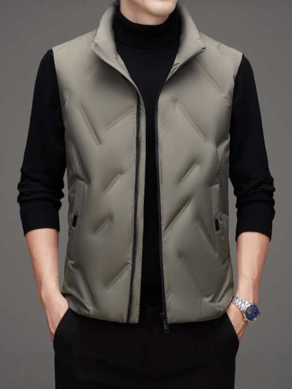 Muška down vest, casual kardigan, uski kroj, stojeći ovratnik sa zatvaračem, bočne džepove