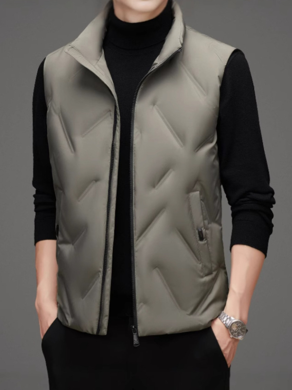 Muška down vest, casual kardigan, uski kroj, stojeći ovratnik sa zatvaračem, bočne džepove