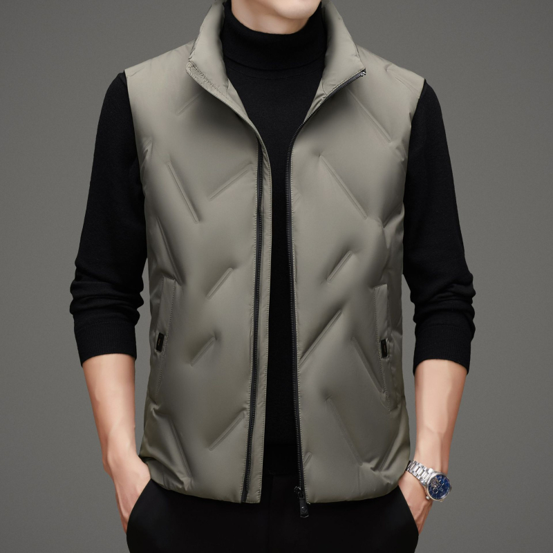 Muška down vest, casual kardigan, uski kroj, stojeći ovratnik sa zatvaračem, bočne džepove