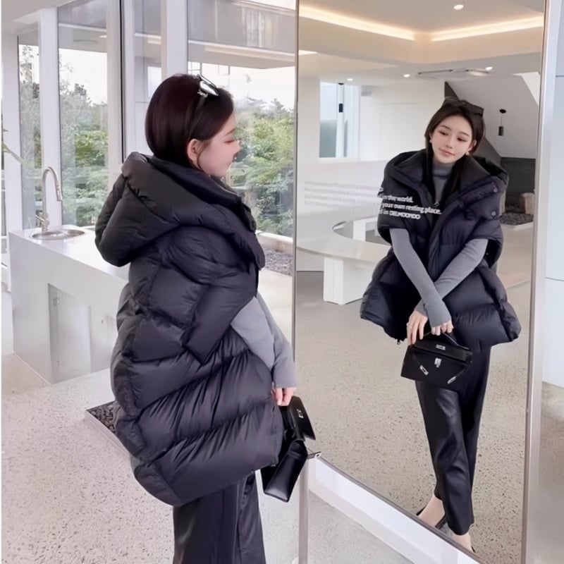 Moteriška pūkinė liemenė su stačiu kaklu ir užtrauktuku, elegantiškas miesto stilius, organinis medvilnės mišinys 50-70%