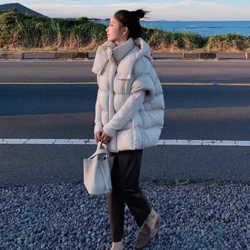 Moteriška pūkinė liemenė su stačiu kaklu ir užtrauktuku, elegantiškas miesto stilius, organinis medvilnės mišinys 50-70%