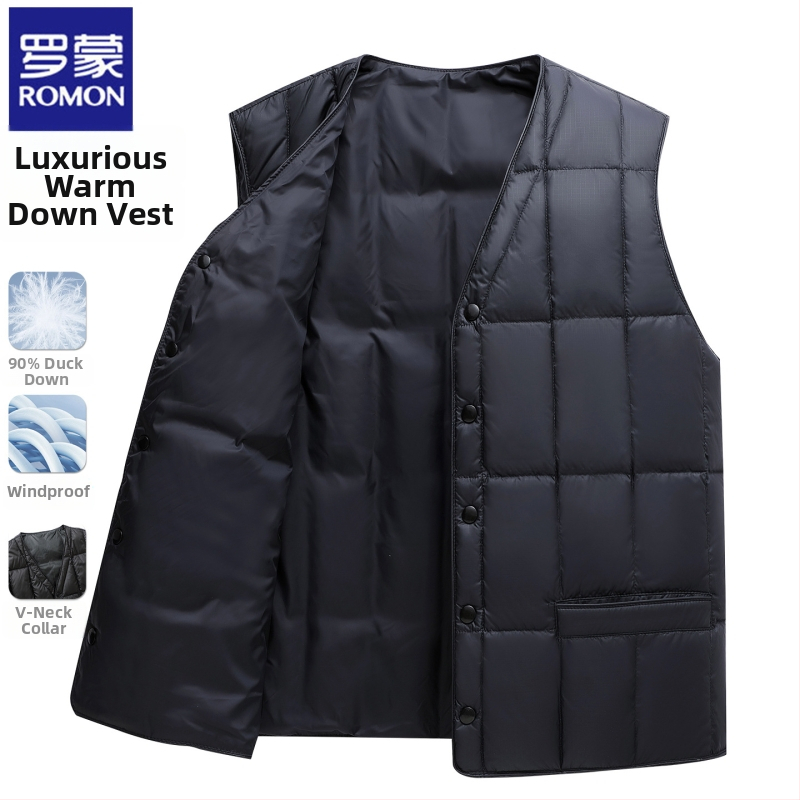 Romon vyriška pūkinė liemenė – žiema, be gobtuvo, V kaklo linija, užtrauktinės kišenės, pūko sudėtis 86–90%