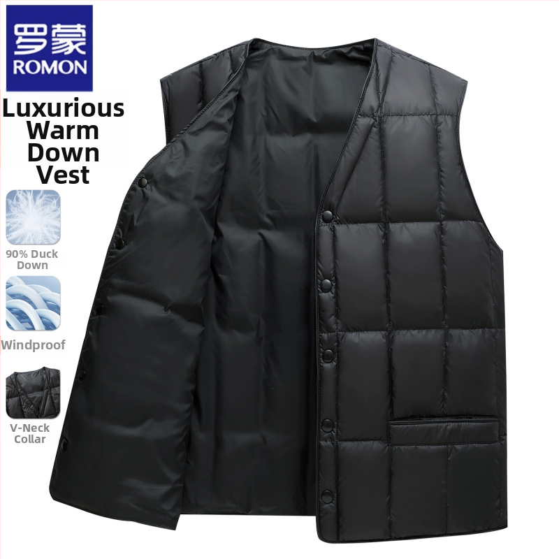 Romon vyriška pūkinė liemenė – žiema, be gobtuvo, V kaklo linija, užtrauktinės kišenės, pūko sudėtis 86–90%