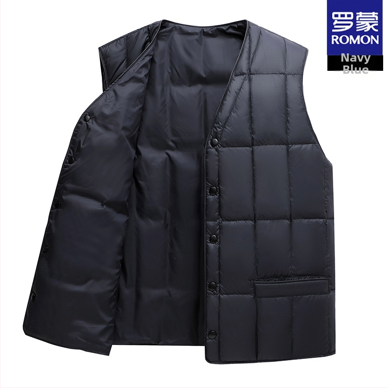 Romon vyriška pūkinė liemenė – žiema, be gobtuvo, V kaklo linija, užtrauktinės kišenės, pūko sudėtis 86–90%