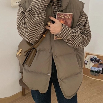 Moteriška vesta iš down-cotton, korejiško stiliaus laisvas kirpimas, ultra trumpas ilgis, chenille audinys, pavasaris 2025