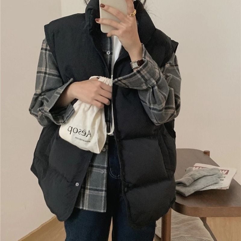 Moteriška vesta iš down-cotton, korejiško stiliaus laisvas kirpimas, ultra trumpas ilgis, chenille audinys, pavasaris 2025