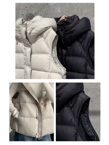 Moteriška gobtuvinė pūkų liemenė, užpildas iš žąsų pūkų, išorė: nailonas, užtrauktukas, įprasta ilgis