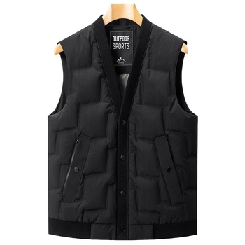 Unisex dūnu veste — stāvošs apkaklis, rāvējslēdzējs, bez piedurknēm, minimālistisks vienkrāsains dizains; pildījums: baltais pīļu pūks (58 fill power), plāns griezums, cieši piegulošs siluets