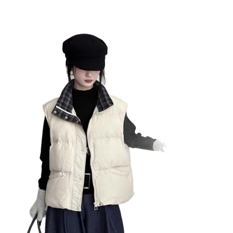 Vestas su medvilnės įdaru, stovimas apykaklė, laisvas kirpimas, be rankovių, kasdienis stilius