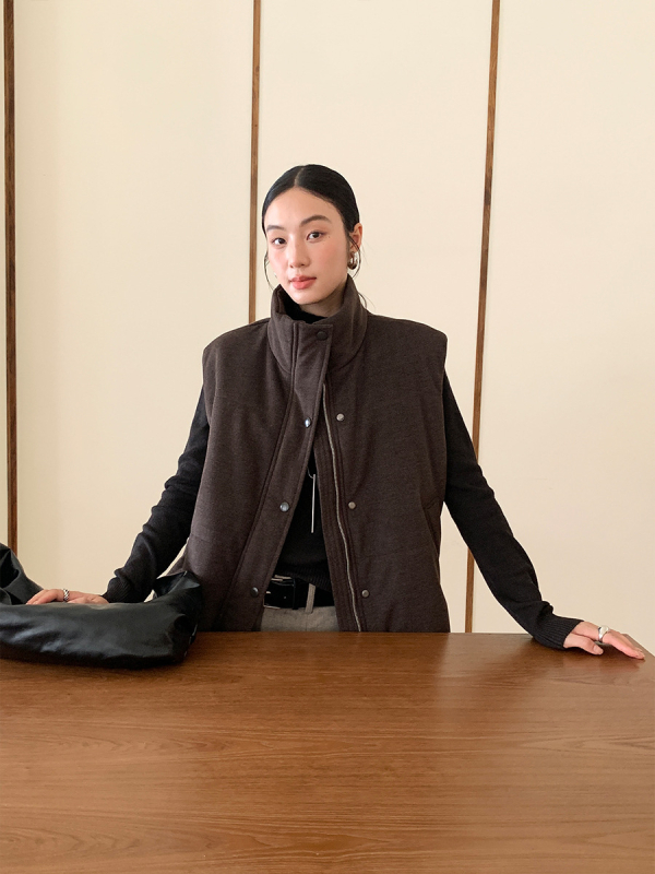 Moteriška be rankovių liemenė su lengvu pūkų-pamuko įdaru, poliesteris, stovimas apykaklė, užtrauktukas