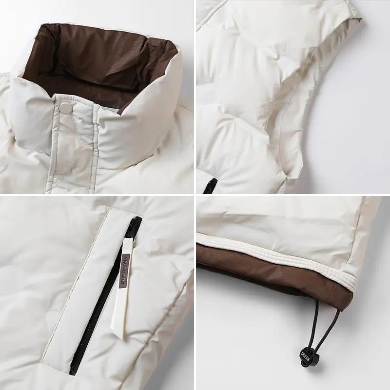 Pūkas veste ar stāvošu apkakli, priekšējais rāvējslēdzējs, pūkas saturs 66–70%, pildījums 100–150 g, brīvs griezums