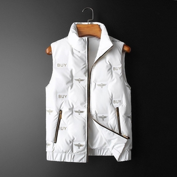 Vīriešu pūka bez piedurknēm vestes ar stāvošu apkakli, rāvējslēdzējs, pildījums no pīles pūkas, audums: kokvilnas maisījums, odere: poliester, Mingji patch kabatas, bieza konstrukcija, rudens–ziemas stils.