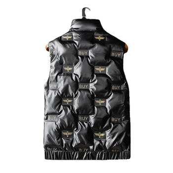 Vīriešu pūka bez piedurknēm vestes ar stāvošu apkakli, rāvējslēdzējs, pildījums no pīles pūkas, audums: kokvilnas maisījums, odere: poliester, Mingji patch kabatas, bieza konstrukcija, rudens–ziemas stils.