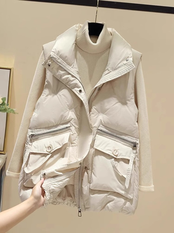 Női mellény gyapjúból, álló gallérral és cipzárral, tél 2024