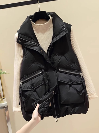 Női mellény gyapjúból, álló gallérral és cipzárral, tél 2024