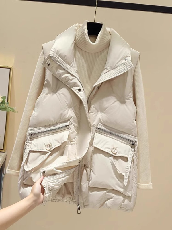 Női mellény gyapjúból, álló gallérral és cipzárral, tél 2024