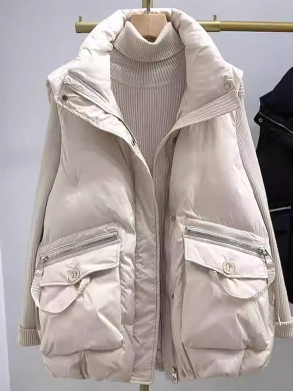 Női mellény gyapjúból, álló gallérral és cipzárral, tél 2024