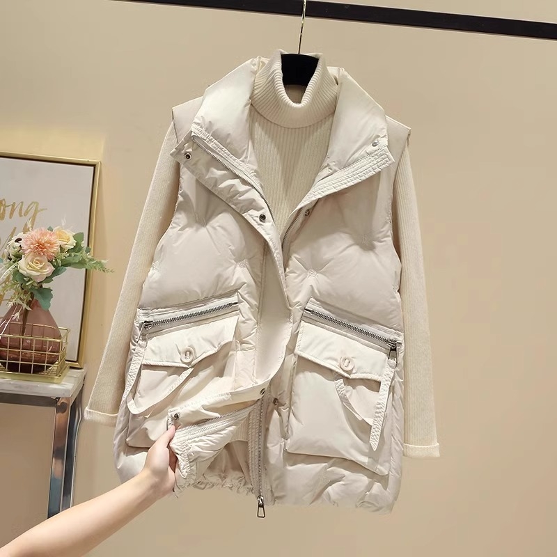 Női mellény gyapjúból, álló gallérral és cipzárral, tél 2024