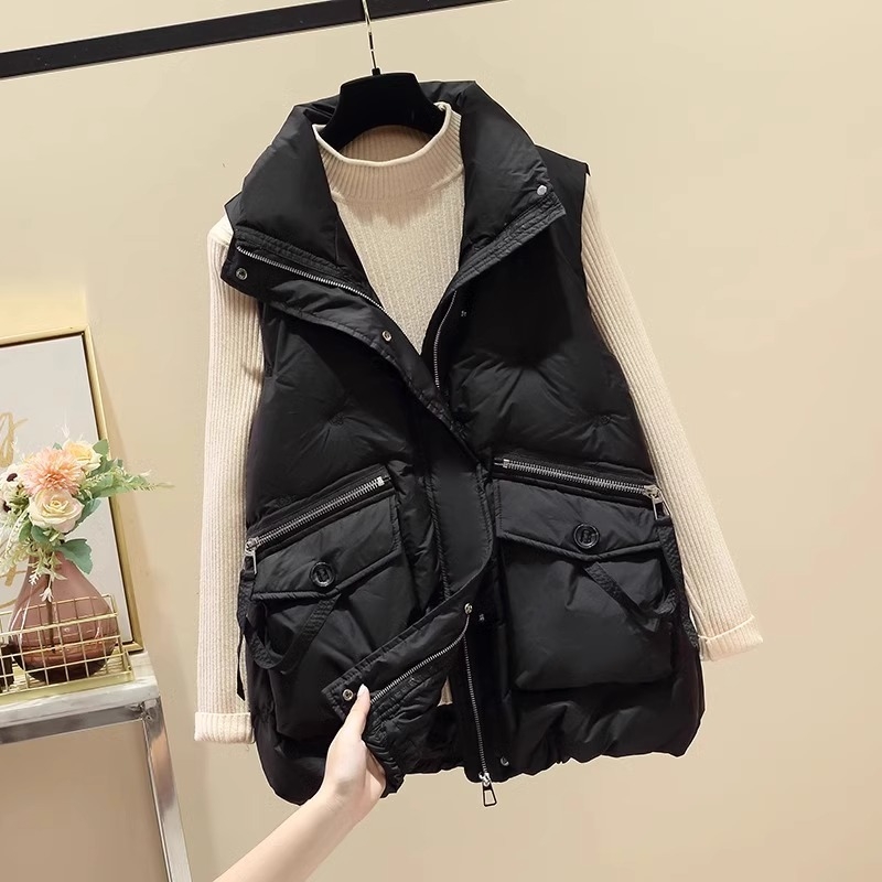 Női mellény gyapjúból, álló gallérral és cipzárral, tél 2024