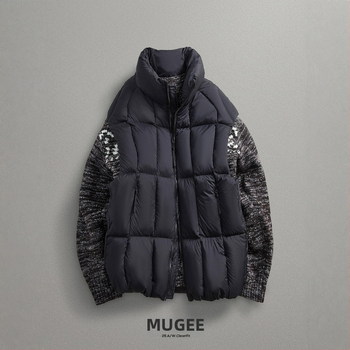 Vīriešu pūkaina veste ar kačpūku, pūču saturs 81–85%, pildījums 100–150 g, kokvilnas audums, augsts apkaklis, rāvējslēdzējs, pilsētas kolekcija, brīvs piegriezums