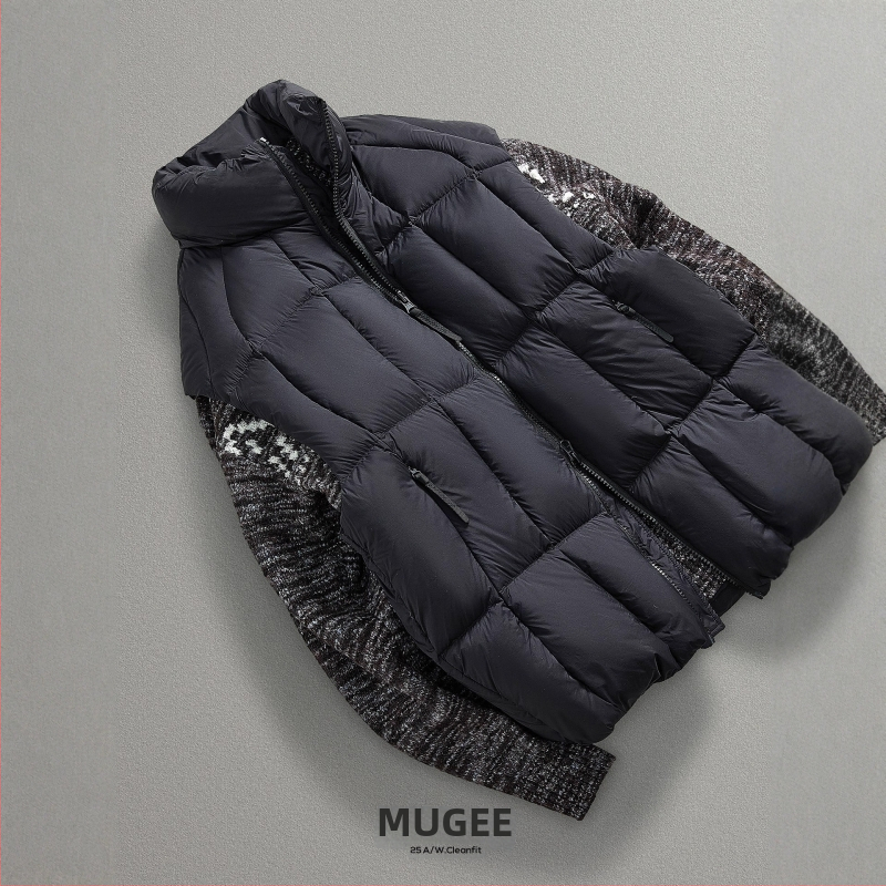 Vīriešu pūkaina veste ar kačpūku, pūču saturs 81–85%, pildījums 100–150 g, kokvilnas audums, augsts apkaklis, rāvējslēdzējs, pilsētas kolekcija, brīvs piegriezums