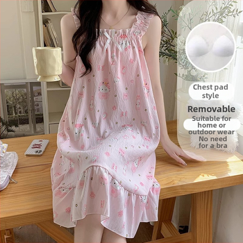Nočná šatka pre ženy s výstelkou na prsiach, bez rukávov, štýl Tank Top, ramienko s odhalenými plecami, letné domáce oblečenie, 100% polyester, stredná dĺžka sukne