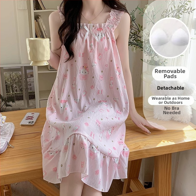 Nočná šatka pre ženy s výstelkou na prsiach, bez rukávov, štýl Tank Top, ramienko s odhalenými plecami, letné domáce oblečenie, 100% polyester, stredná dĺžka sukne