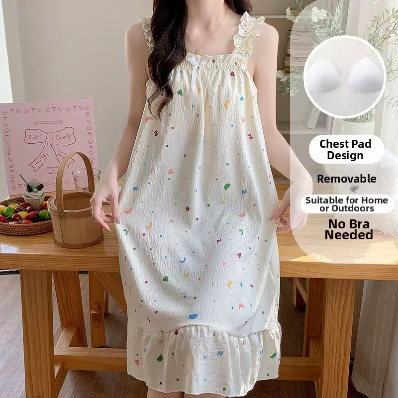 Nočná šatka pre ženy s výstelkou na prsiach, bez rukávov, štýl Tank Top, ramienko s odhalenými plecami, letné domáce oblečenie, 100% polyester, stredná dĺžka sukne