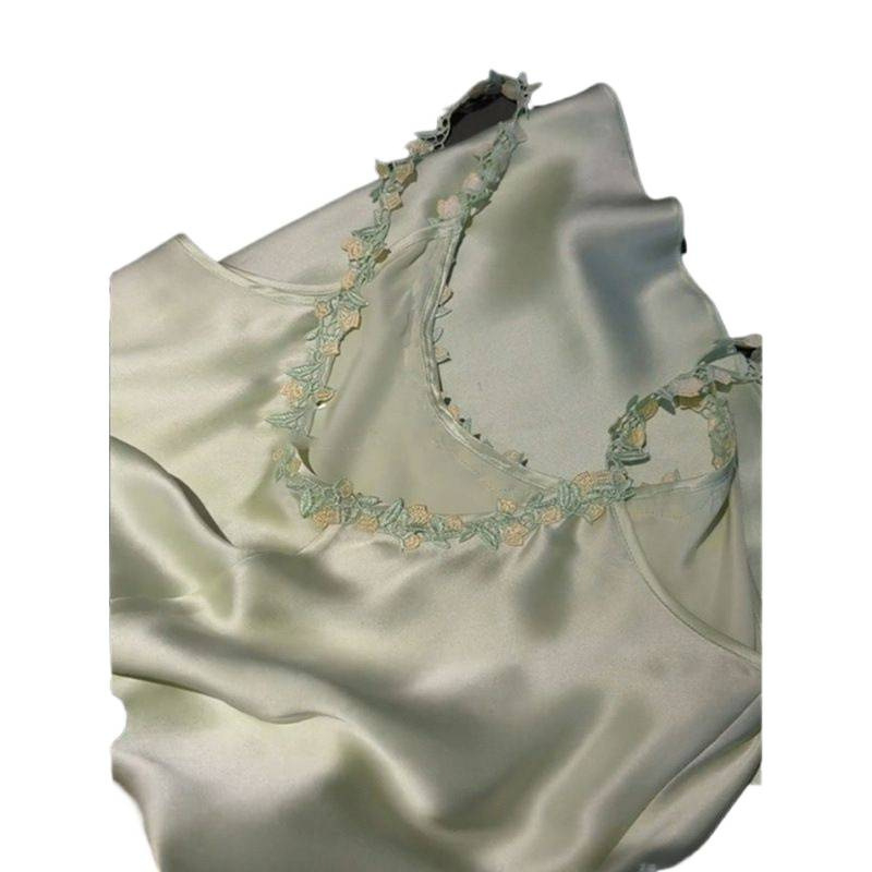 Noćna haljina za spavanje od Ice Silk, bez rukava, midi duljine, s čipkastim rubom i trakama, 100% najlon