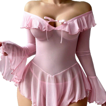 Nočná šaty s sieťovinou, hlavný materiál polyester, tenká tkanina, dlhé rukávy, dĺžka sukne